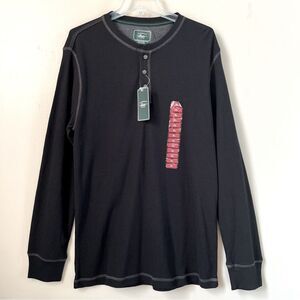 G.H. Bass & Co Black Henley Thermal Button Placket Long Sleeve Shirt Size XL